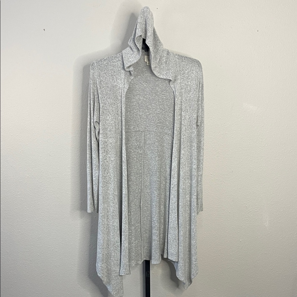 Caution to the Wind Woman’s Heather Gray Hooded Open Front Draped Cardigan Sz M